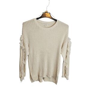 Kate & Sam Ivory Ribbed Fringe Sweater Knit‎ Details Soft Size Large